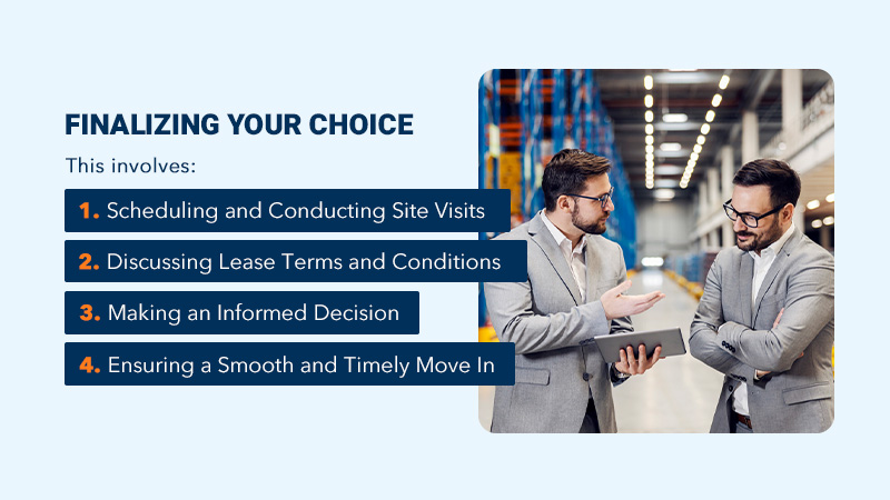 steps to finalizing your choice in warehouse rental graphic