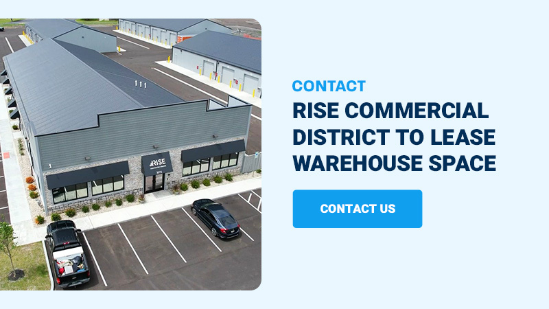 contact RISE Commercial District to lease warehouse space CTA graphic