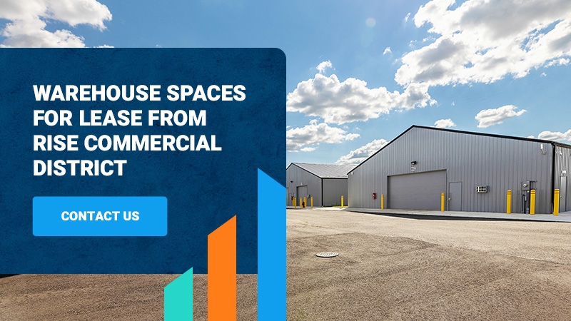 warehouse spaces for lease from RISE Commercial District CTA Graphic