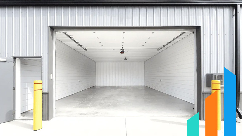 view inside of small warehouse at RISE Commercial District with bay door open