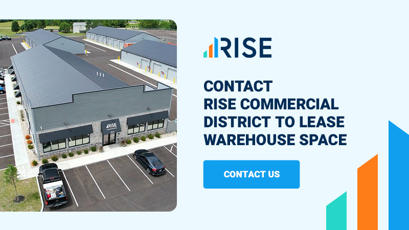 contact RISE Commercial District to lease small warehouse space CTA graphic