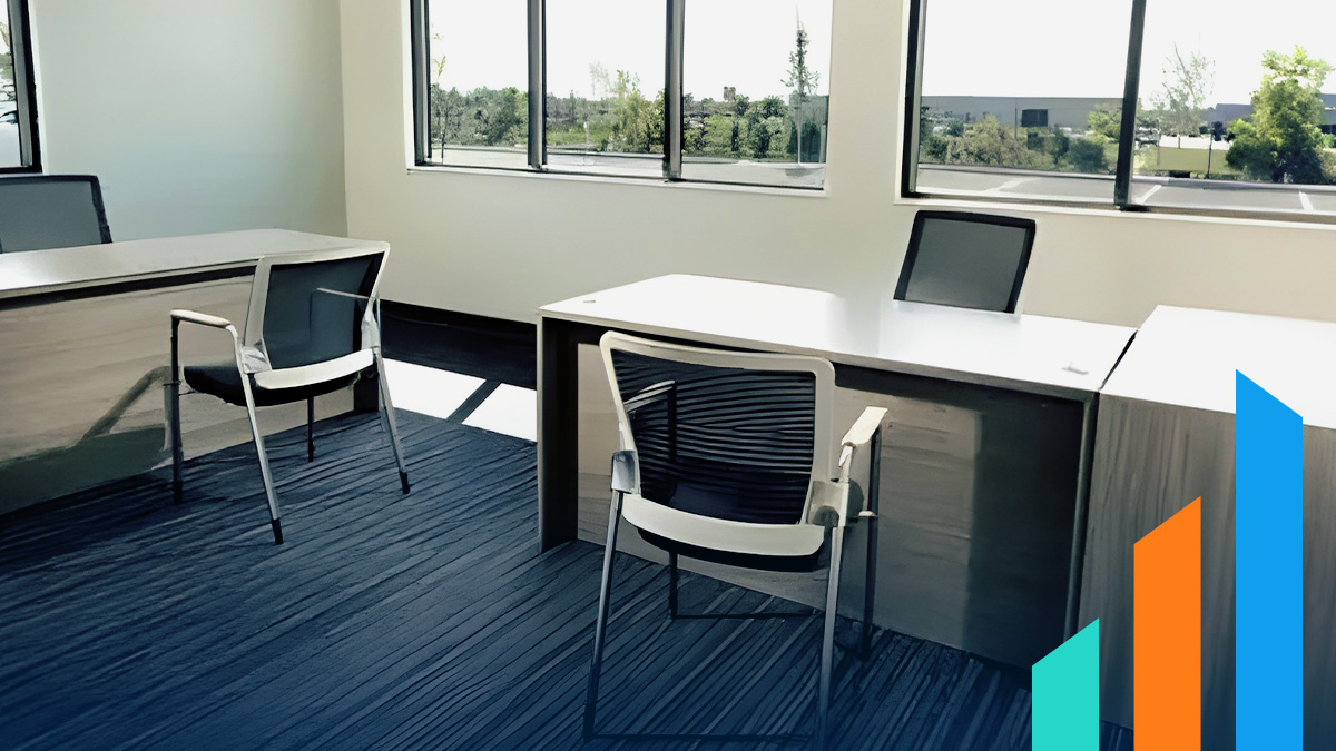 desks and chairs inside a business space rental